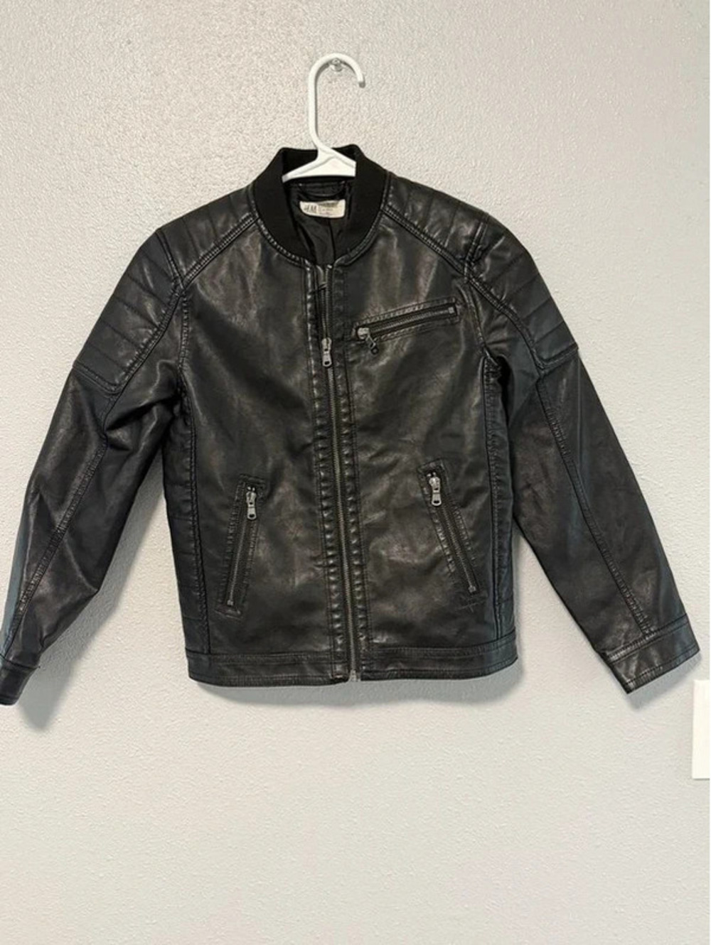 #6047  H&M Girls Black Faux Leather Moto Jacket 9 to 10Y